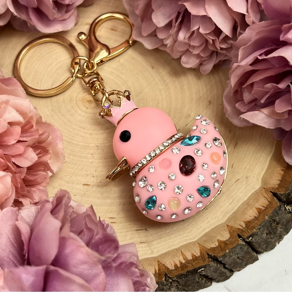 Pink Jeweled Duck with Crystals and Crown Keychain Charm - Picture 6 of 13
